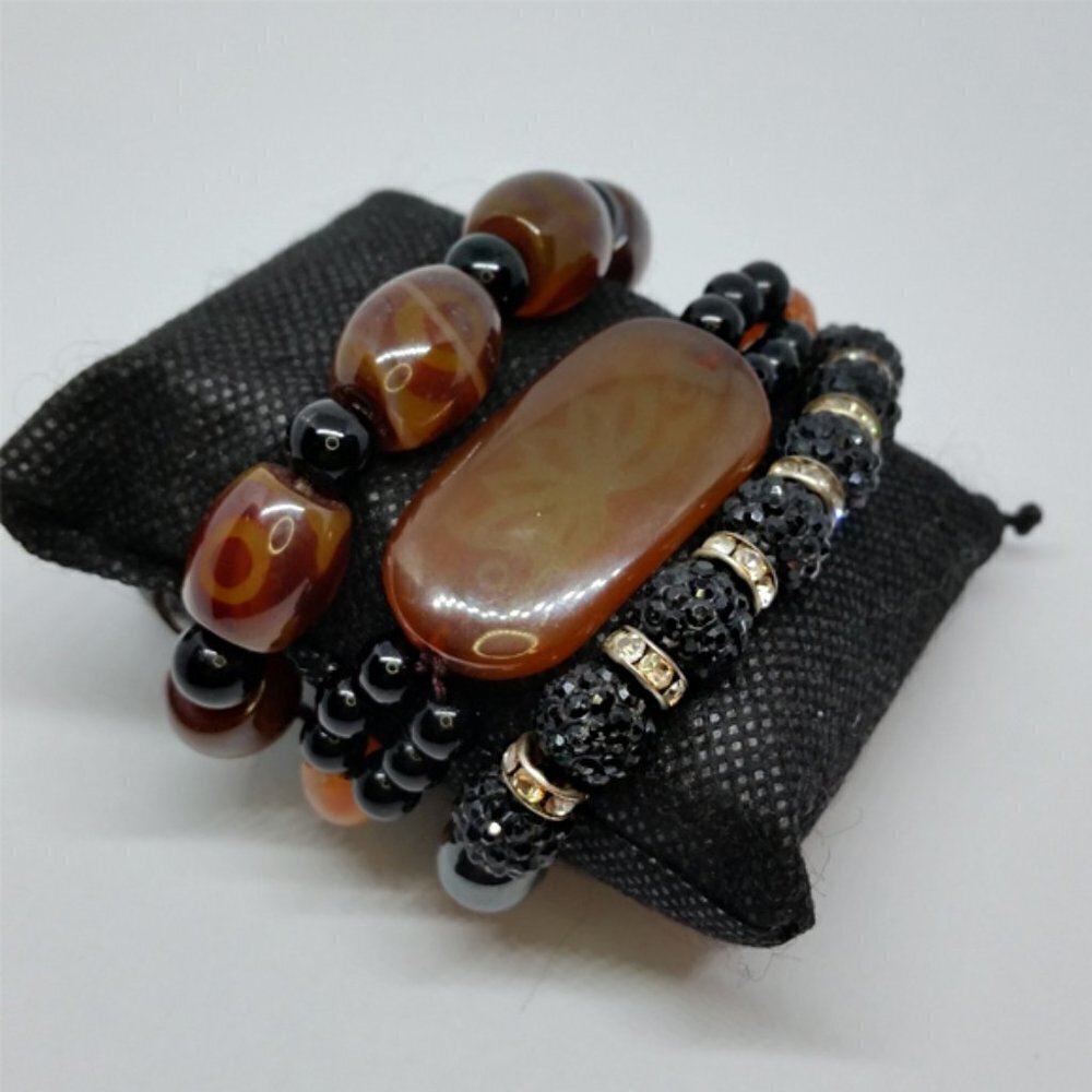 𝅺Bundle lot 3 shamballa style boho bracelets stacklable layering faux amber.
